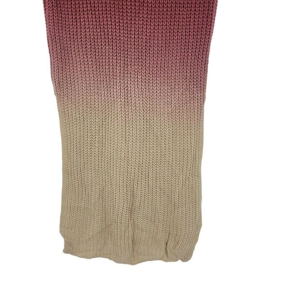 Vintage Sleeveless High Low Turtleneck Sweater Dress S Ombre Maroon Cream Knit - Picture 7 of 8
